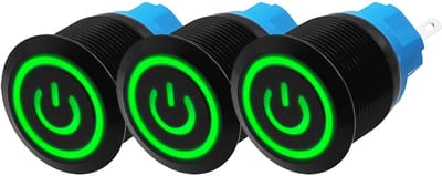 ProRide Drukschakelaar ON-OFF 220V - 22mm Metaal - Waterdicht - LED Ring Groen - 3 stuks
