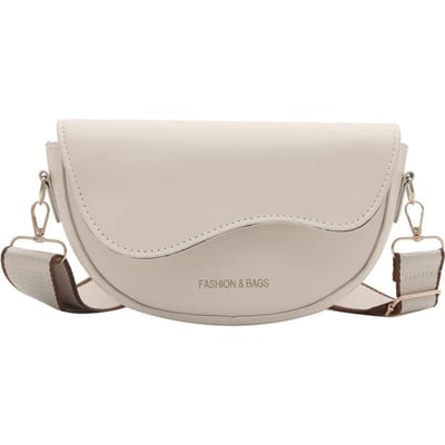 Dames Vintage Effen Kleur Flap Kleine Zadel Schouder Onderarm Tas Mode PU Leer Brede Riem Crossbody Tas Schoudertas zwq beige