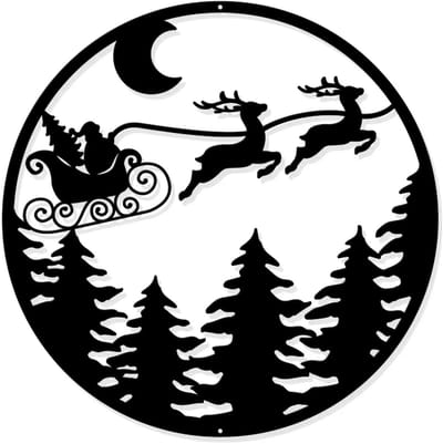 Janse® Wanddecoratie kerstman op slee - Metalen kerstdecoratie Santa op arrenslee - Kerstdecoratie - Kerstversiering - Muurdecoratie inclusief bevestigingsmateriaal - Wall art - Tuin accessoires - Woon accessoires - Rendieren silhouet - Kunst