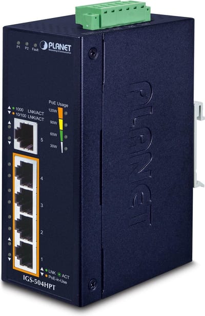 PLANET IGS-504HPT netwerk-switch Unmanaged L2 Gigabit Ethernet (10/100/1000) Power over Ethernet (PoE) Blauw