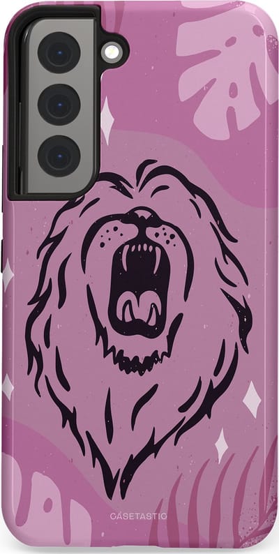 Casetastic hoesje geschikt voor Samsung Galaxy S22 - Dubbellaagse bescherming - Trots en vurig - Fashion Case - Lila Lichtroze Donkergrijs