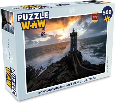 Puzzel Zonsondergang met een vuurtoren - Legpuzzel - Puzzel 500 stukjes