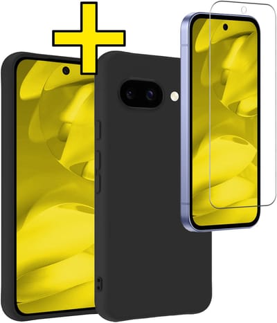 Hoesje - Met Screenprotector - Geschikt voor Google Pixel 9a - Sterk & Shockproof - Back Cover - Siliconen Case - Telefoon Hoes - Telefoonhoesjes - Zwart