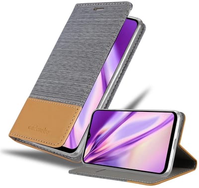 Cadorabo Hoesje geschikt voor Samsung Galaxy A12 / M12 in LICHTGRIJS BRUIN - Beschermhoes met magnetische sluiting, standfunctie en kaartvakje Book Case Cover Etui