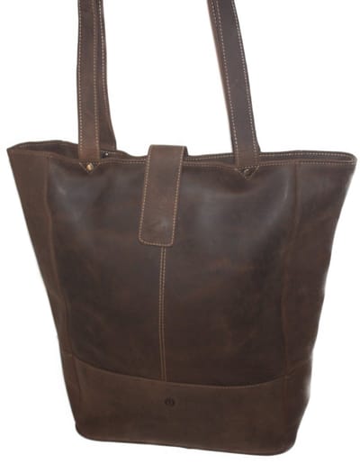 Oi Hunter bruine lederen dames shopper groot / grote damestas voor over schouder met ruimte voor laptop / ruime lederen draagtas / leren schooltas / bruin rundsleer / 466H