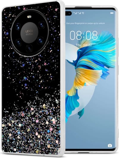 Cadorabo Hoesje geschikt voor Huawei MATE 40 PRO in Zwart met Glitter - Beschermhoes van flexibel TPU silicone met fonkelende glitters Case Cover Etui