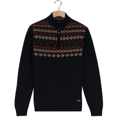 Baileys Trui Front Top Nordic Knit Jacquard Pattern Half Zip Navy / male