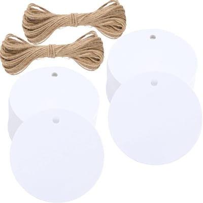 5.5 cm Witte Ronde Cadeautags: 100 Stuks Kraft Papieren Labels, Lege Jute Touw Hangtags voor DIY Projecten, Kleine Ondernemingen en Trouwen