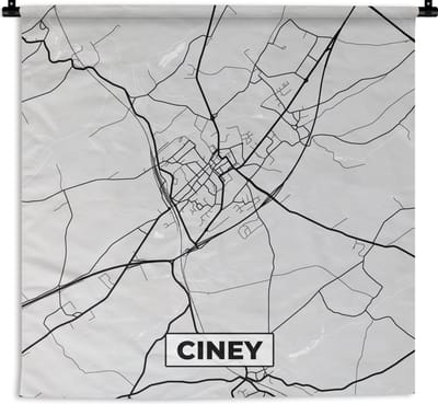 Wandkleed - Wanddoek - Kaart – Plattegrond – Stadskaart – Ciney – België – Zwart Wit - 60x60 cm - Wandtapijt