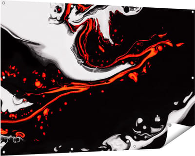 Gards Tuinposter Abstracte Kunst - Zwart en Wit met Rood - 150x100 cm - Tuindoek - Tuindecoratie - Wanddecoratie buiten - Tuinschilderij