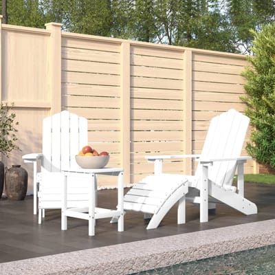 vidaXL - Tuinstoelen - Adirondack - met - voetenbank - en - tafel - HDPE - wit