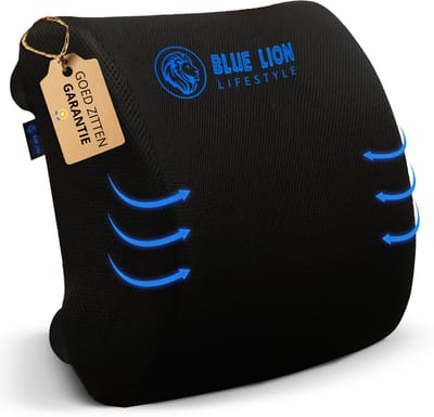 Blue Lion Rugkussen Onderrug – Ergonomische Rugsteun – Lendensteun tegen Rugpijn – Stoelkussen voor Bureaustoel & Auto – Zwart