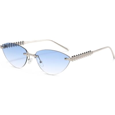 Modieuze Trendy Randloze Kattenoog Metalen Zonnebril dames Klein Montuur Luxe Klinknagel Zonnebrillen Tinten Vrouwelijke Elegante Unieke Brillen