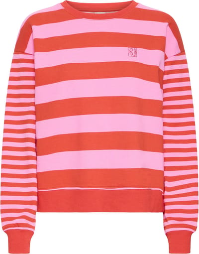 Ichi IHLULANI SW Dames Trui - FIERY RED/WILD ORCHID STRIPE