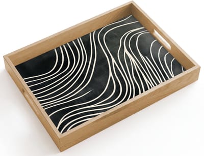 Dienblad hout 40x30 cm - Schootdienblad - Lijnen - Patroon - Abstract - Wit - Borrelplank rechthoek - Plateau dienbladen