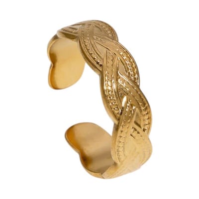 Aramat Jewels | Ringen | RVS Verstelbare Open Ring - Gevlochten Met Dots - One Size | Goudkleur | |10mm | Staal | Volwassenen | Verkleurd niet