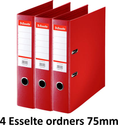 4 x Ordner Esselte Basic - kunststof - rug 75mm – rood