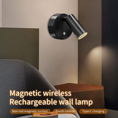 USB oplaadbare LED-spot, magnetische draadloze wandlamp, aanraakgevoelige dimfunctie, instelbare verlichting in drie kleuren voor kastdeurkozijnen en slaapkamer - 2 stuks - zwart