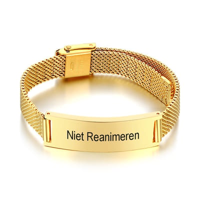 Niet Reanimeren Armband – Penning – Gegraveerd – 10mm Bar – RVS – Goudkleurig