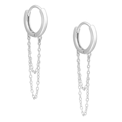 EAR IT UP - Oorbellen - Oorringen - Ketting - Dubbel - Gerhodineerd 925 sterling zilver - 38 x 14 mm - 1 paar