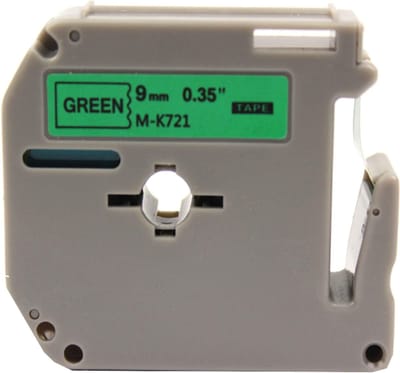 KATRIZ® huismerk label tape voor Brother M-K721| PT-65/70/80/90/M98 || Zwart op Groen | 9mm*8m | 1 stuk