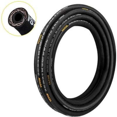 Tuyau Hydraulique 3/4 pouce x 50 pi, Tuyau Hydraulique Enroulé 3120 PSI, Tuyau Hydraulique en Caoutchouc avec 2 Tresses en Acier Haute Résistance, Tuyau Hydraulique en Vrac -20℃