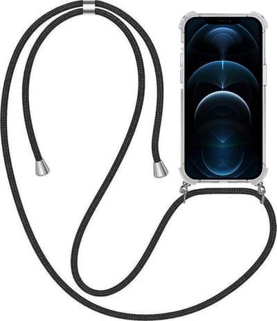 Telefoonhoesje Geschikt voor iPhone 12 Pro Max met Koord en Stootrand - TPU Backcover Shockproof met Lanyard - Smartphonica geschikt voor iPhone 12 Pro Max