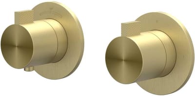 IVY Tribe Afbouwdeel Inbouwthermostaat met 2-Weg Stop-Omstel Symmetry met Ronde Rozetten - RVS 316 Geborsteld Mat Goud PVD