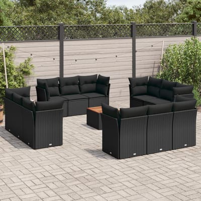 vidaXL - 13-delige - Loungeset - met - kussens - poly - rattan - zwart