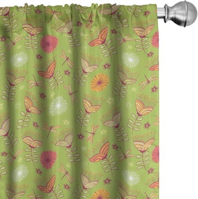 ABAKUHAUS Libelle – Gordijnen 2x75x245 cm – Microvezel – Groen/Roze