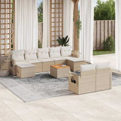 vidaXL - 10-delige - Loungeset - met - kussens - poly - rattan - beige