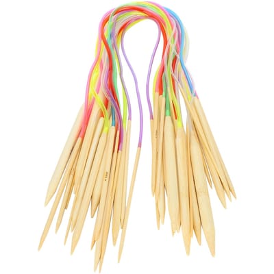 18 stuks Rondbreinaalden Dubbelpunt Bamboe Kleur Flexibele Buisverbinding Breigereedschap Set 60cm / 23.6in beige