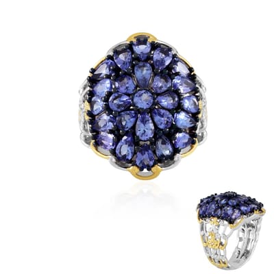 Cavill - Elegante Zilveren Ring met 4,45 ct Peervormige en Ronde Tanzaniet uit Tanzania - 925 Sterling Zilver met Palladium - Luxe Sieraden