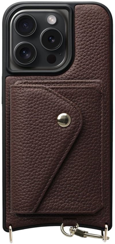 AVY Leren Hoesje Geschikt voor Apple iPhone 15 Pro | Met Magnetische Kaarthouder | Compatibel met MagSafe | Leather Case met Wallet | Chocolate