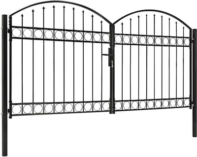 Dubbele Hekpoort - Tuinhek Dubbele Vleugels - Toegang Tuin Terras - Gebogen Punt Staal - 300 x 150 cm - Zwart