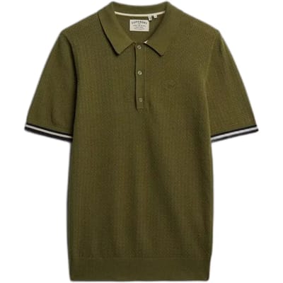 Superdry Gebreid Poloshirt met Korte Mouwen en Textuur Khaki Grootte: Xxl
