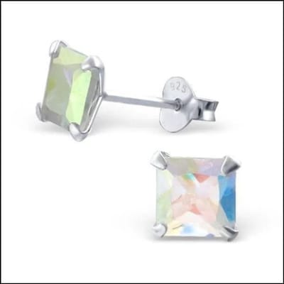 Aramat Jewels | Oorbellen | 925 Zilveren Vierkante Zirkonia Oorbellen 4-8mm - Princess Cut Studs | 6mm / AB Transparant | | | Zilver | Kinderen, Volwassenen | Verkleurd niet