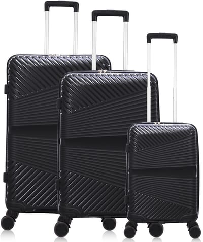 Mallorca Reiskofferset 3-delig - 39, 65 en 93 liter - Handbagage en Ruimbagage - Zwart - Met Ingebouwd TSA Slot - Voor Vliegtuig en Lange Vakanties