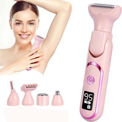 Ladyshave - Ladyshaves voor vrouwen - 5-in-1 oplaadbaar elektrisch scheerapparaat - Waterdicht - Nat/droog gebruik - Geschikt voor schaamhaar, intieme zone, benen, gezicht, neus, wenkbrauwen en lichaam - Roze