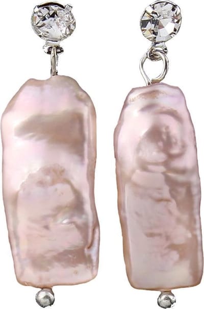 Zoetwater parel oorbellen Bling Pearl Rectangle Peach - oorstekers - echte parels - zalm - stras steen - sieraden zakjes - parel oorbellen dames - parel oorknopjes