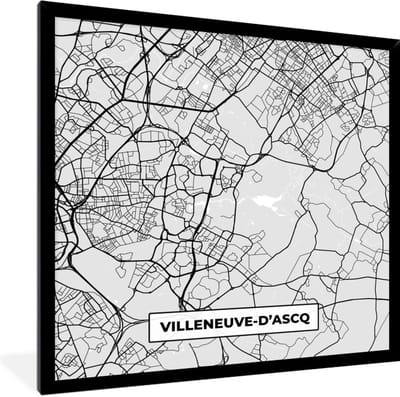 Fotolijst incl. Poster - Kaart - Stadskaart - Villeneuve-d'Ascq - Plattegrond - Frankrijk - 40x40 cm - Posterlijst
