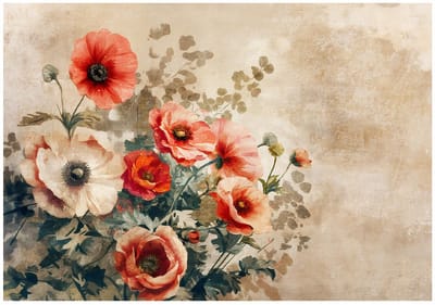 WALLARENA - Fotobehang - 150x105 cm - vintage bloemen beton beige voor slaapkamer en salon