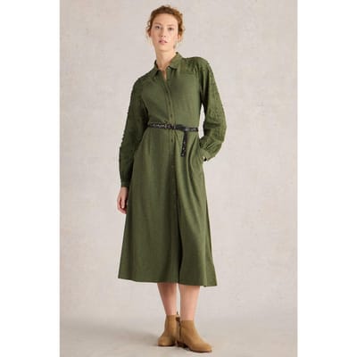 White Stuff Rua Embroidered Dress Dusty Green Maat: 12 REGULAR | Blousejurken Outlet | Dames | Groen