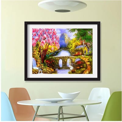 5D diamant schilderij volledige ronde landschap droomhuis kiezelsteen diamant borduurwerk strass 20X30CM