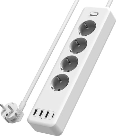 Stekkerdoos met 1,85m snoer – 4x stopcontact + 3x USB-A + USB-C – Splitter - Kinderbeveiliging – randaarde stekker – max. 4000W Snellader voor Laptop, Telefoon & Tablet - Oplader, Adapter