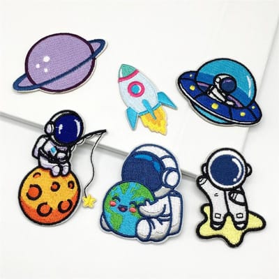 6 Stuks Cartoon Astronauten Patches Op Kleding Sticker Zelfklevende Strepen Voor Kleding Borduurwerk Patch Applicaties Raket Badge