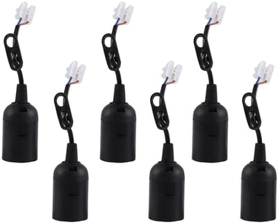 GELLDG E27 lamphouders - 6-pack - E27 structuur lamphouders met draad - Zwart - Geschikt voor gloeilampen en halogeenlampen - Geschikt voor doe-het-zelf hanglampen, het decoreren van woonkamers, keukens en eetkamers
