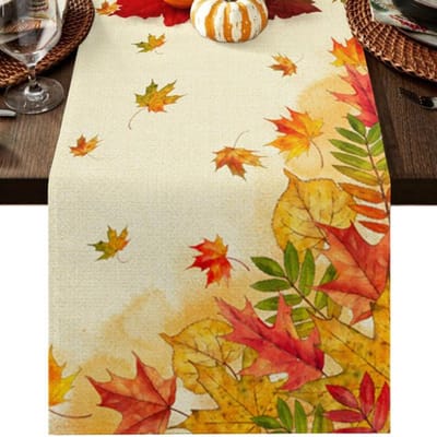 Chemin de Table d'automne, aquarelle Orange feuille d'érable, nappe rétro, décor de mariage, vacances, salle à manger, Table basse, napperon 150x33cm