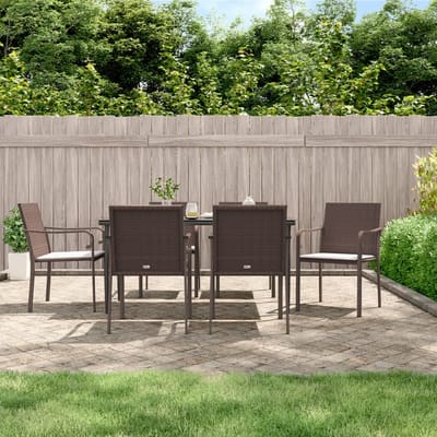 vidaXL - 7-delige - Tuinset - met - kussens - poly - rattan - en - staal