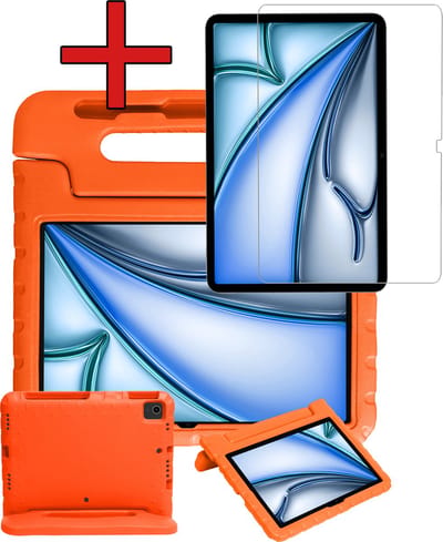 Hoesje - Geschikt voor Apple iPad Air (2024/2025/2026) - 11 inch - Met Screenprotector - Kinderhoes - Shockproof Bumper - Kidsproof Case - Tablethoes - Kinder Hoes Cover - Oranje